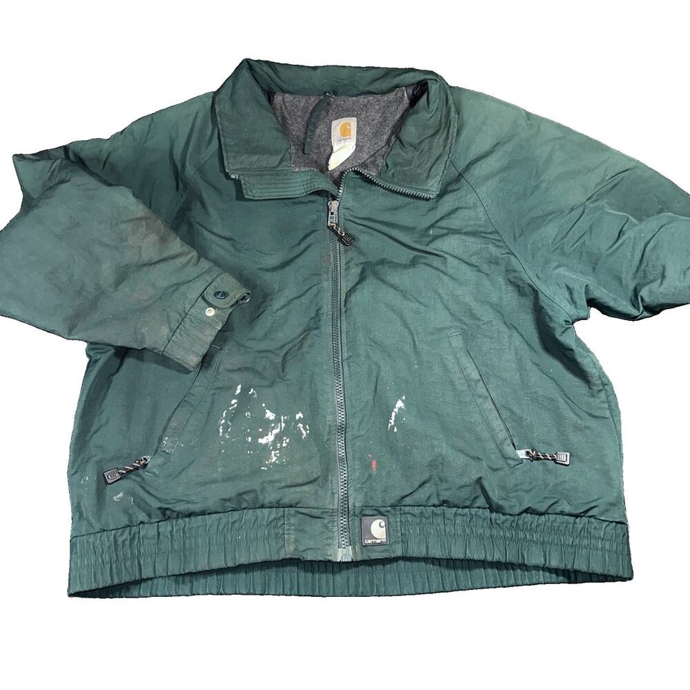 Vintage Carhartt J72 Fleece Lined Jacket Mens Distressed Paint Bleach Green Gorp